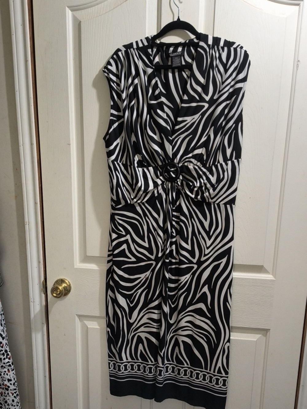 Glamour Black & White Zebra-Print Belted Midi Dress